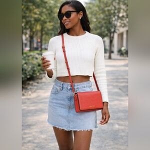 👜 Michael Kors Jet Set Medium Flap Crossbody – Coral / Red NWT